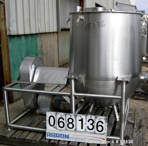 USED:Technova tank, 200 gallon, 316 stainless steel, model Kraft. 38" diameter x 32" straight side x hemi bottom. Flat open top, 2 piece hinged cover with 9" x 14", 10" x 16", 4", 6" openings. 28" di...