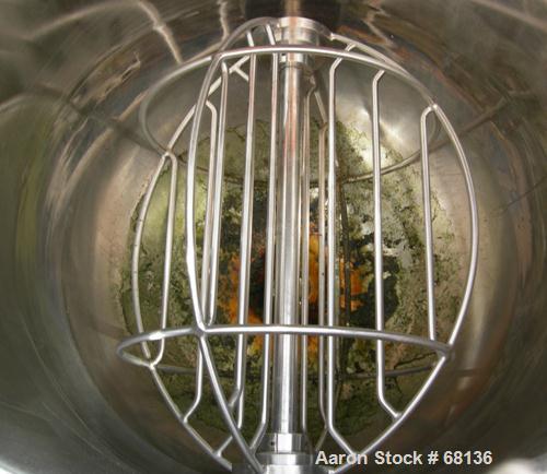 USED:Technova tank, 200 gallon, 316 stainless steel, model Kraft. 38" diameter x 32" straight side x hemi bottom. Flat open top, 2 piece hinged cover with 9" x 14", 10" x 16", 4", 6" openings. 28" di...