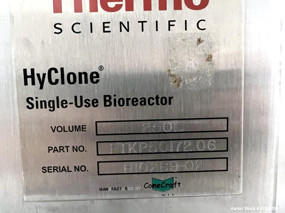 Used- Thermo Scientific Single Use Bioreactor, Model HyClone, 250 liter capacity, Stainless Steel. Open top, flat bottom she...