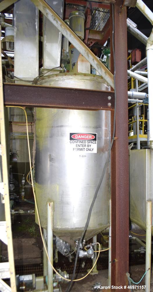 Used Thibs Machine & Welding Tank, 438 Gallon, 316 Stainless Steel, Vertical. Approximate 42" diameter x 69" straight side, flat bolt on top, coned bottom. Internal rated to 200 degrees F. Top enteri...