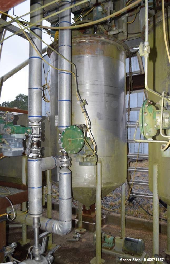 Used Thibs Machine & Welding Tank, 438 Gallon, 316 Stainless Steel, Vertical. Approximate 42" diameter x 69" straight side, flat bolt on top, coned bottom. Internal rated to 200 degrees F. Top enteri...