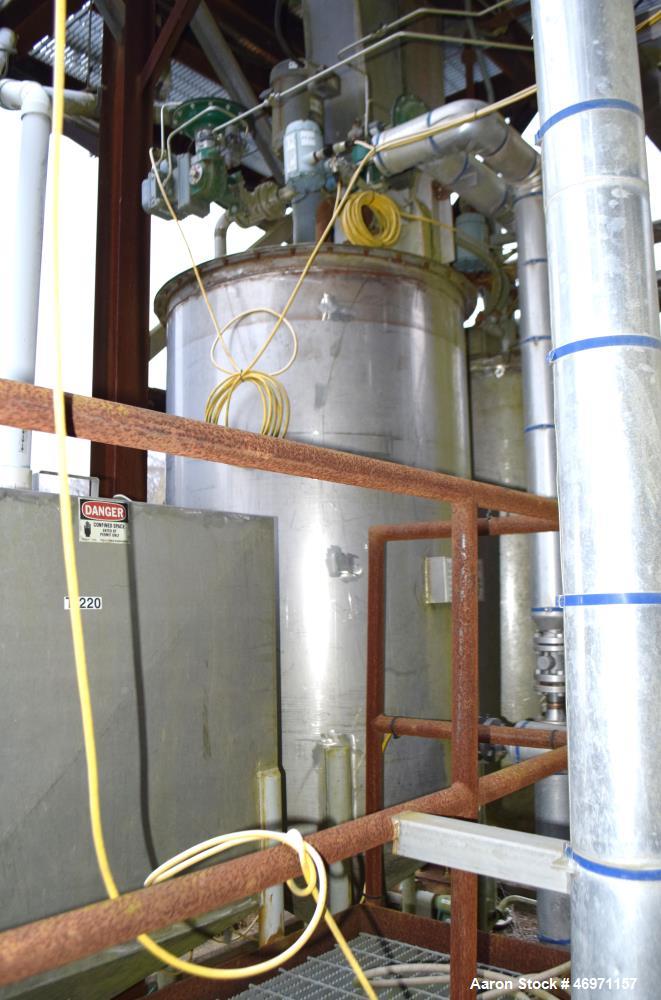 Used Thibs Machine & Welding Tank, 438 Gallon, 316 Stainless Steel, Vertical. Approximate 42" diameter x 69" straight side, flat bolt on top, coned bottom. Internal rated to 200 degrees F. Top enteri...