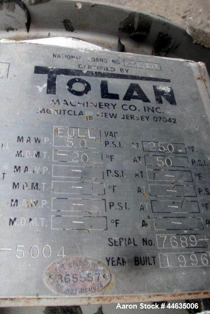 Used 130 Gallon Stainless Steel Tolan Pressure Receiver