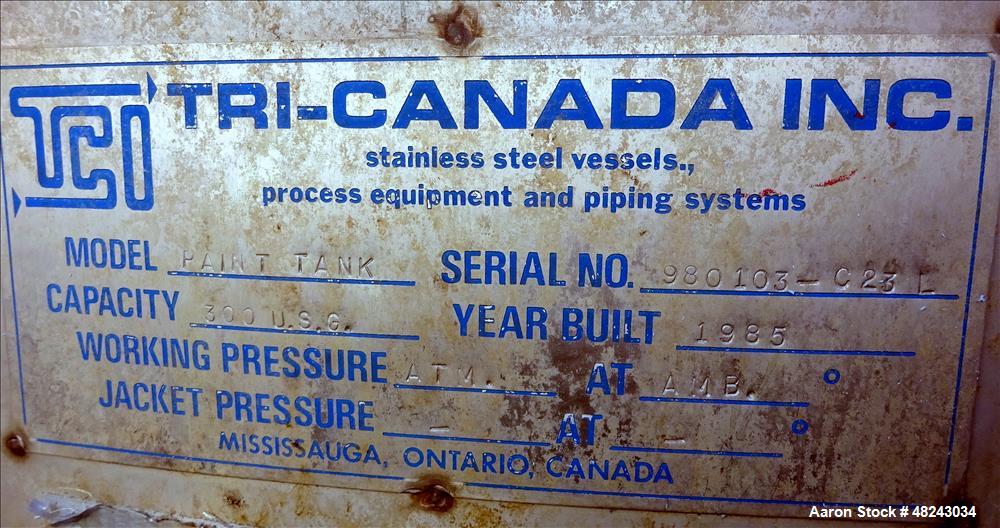 Used Tri-Canada Mix Tank, 300 Gallon, Model Paint Tank, 304 Stainless Steel, Ve