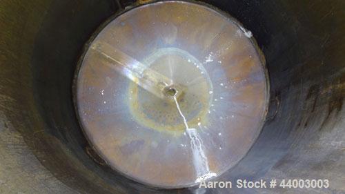 Used United Utensils Tank, 150 Gallon, Model VT-150, 304 Stainless Steel, Vertical. Approximate 38" diameter x 35" straight side. Flat top with a bolt on 1 piece cover, coned bottom. 2" Center bottom...