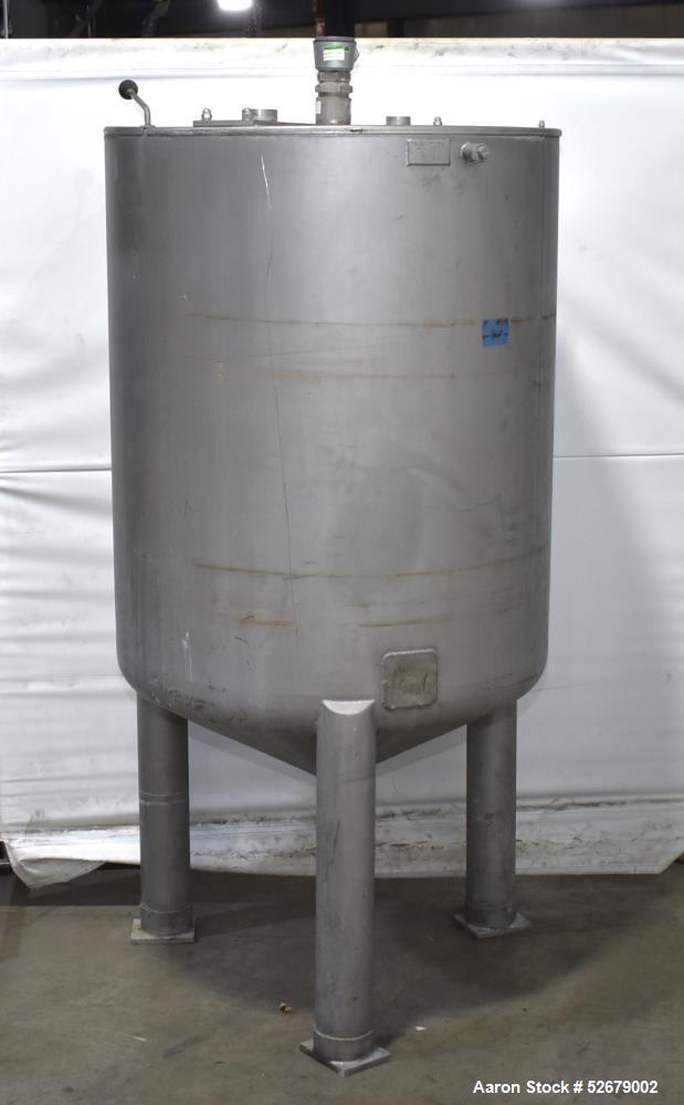 Used Stainless Steel Jacketed Tank, Approximate 150 Gallon, Stainless Steel, Vertical. Approximate 32" diameter x 41-1/2" straight side. Flat top, cone bottom. Jacket rated 22psi maximum. Approximate...