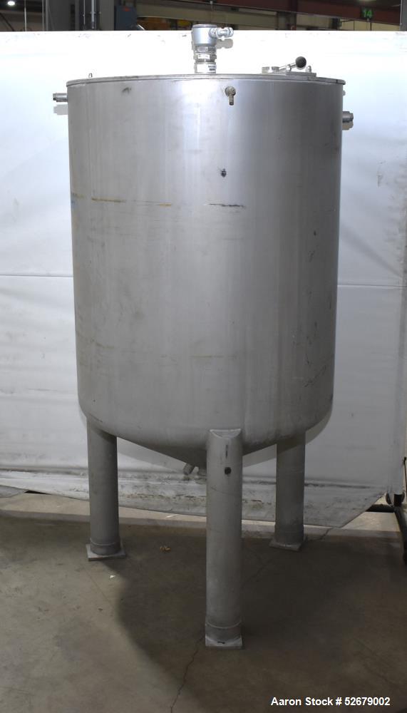 Used Stainless Steel Jacketed Tank, Approximate 150 Gallon, Stainless Steel, Vertical. Approximate 32" diameter x 41-1/2" straight side. Flat top, cone bottom. Jacket rated 22psi maximum. Approximate...