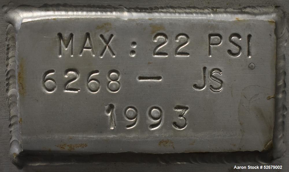 Used Stainless Steel Jacketed Tank, Approximate 150 Gallon, Stainless Steel, Vertical. Approximate 32" diameter x 41-1/2" straight side. Flat top, cone bottom. Jacket rated 22psi maximum. Approximate...