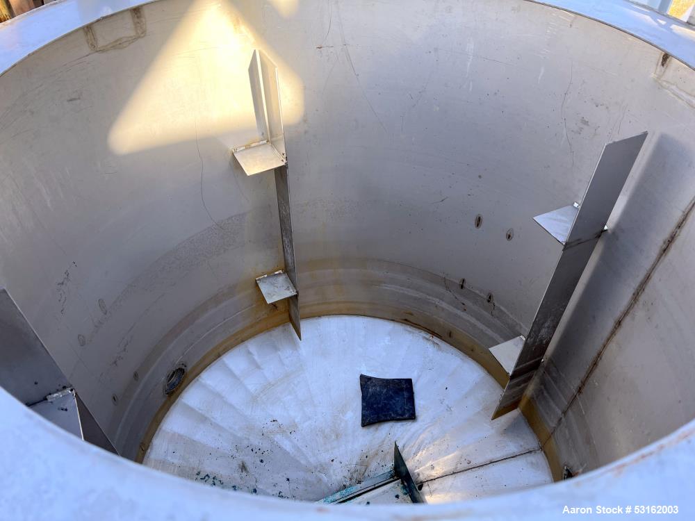 Used 150 Gallon Vertical Stainless Steel Tank | 304 SS | Baffled | Cone Bottom | 36" Dia | No Tag
