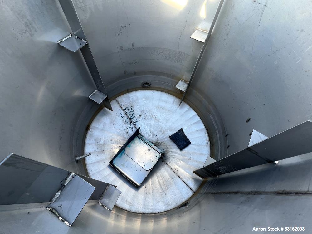Used 150 Gallon Vertical Stainless Steel Tank | 304 SS | Baffled | Cone Bottom | 36" Dia | No Tag