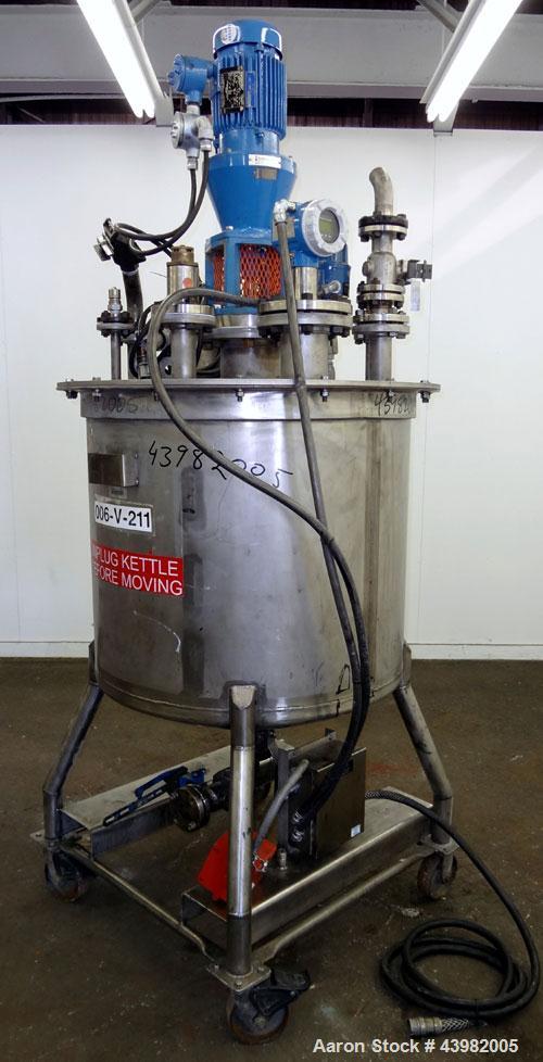 Used Val-Fab Tank, 150 Gallon, 316L Stainless Steel, Vertical. 36” Diameter x 31” straight side, flat bolt on top, dished bottom. Top entering Cheminner agitator with mechanical seal. Approximate 1” ...