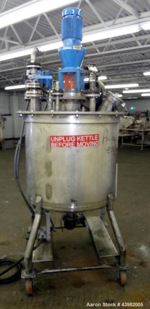 Used Val-Fab Tank, 150 Gallon, 316L Stainless Steel, Vertical. 36” Diameter x 31” straight side, flat bolt on top, dished bottom. Top entering Cheminner agitator with mechanical seal. Approximate 1” ...
