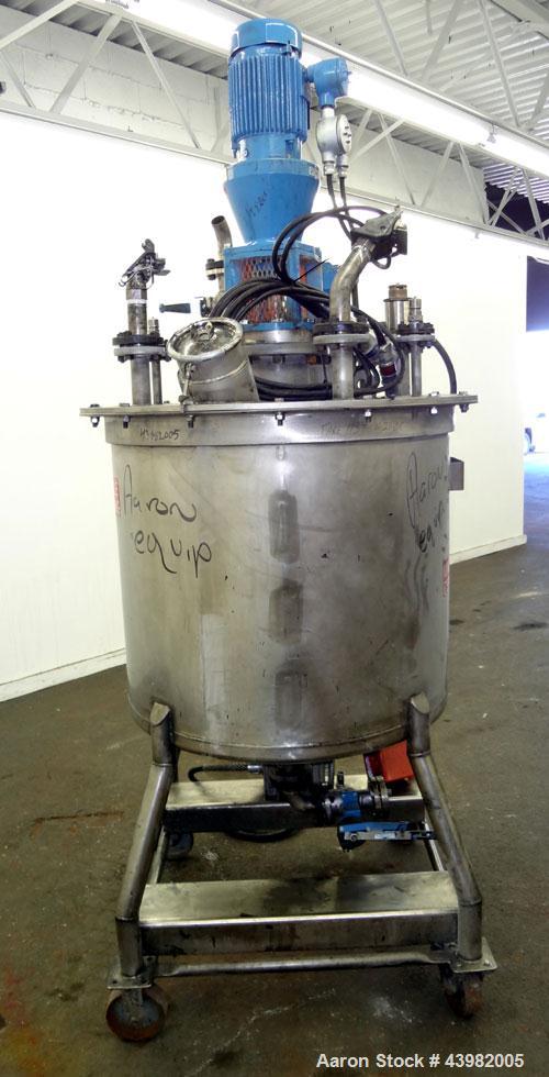 Used Val-Fab Tank, 150 Gallon, 316L Stainless Steel, Vertical. 36” Diameter x 31” straight side, flat bolt on top, dished bottom. Top entering Cheminner agitator with mechanical seal. Approximate 1” ...