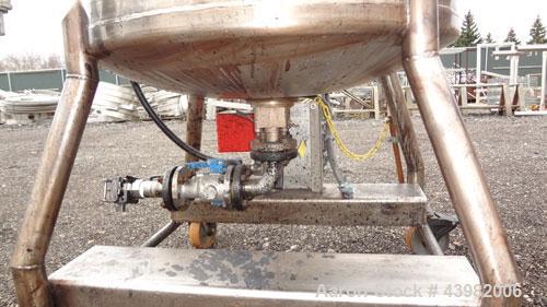 Used Val-Fab Tank, 150 Gallon, 316L Stainless Steel, Vertical. 36" Diameter x 31" straight side, flat bolt on top, dished bottom. Top entering Cheminner agitator with mechanical seal. Approximate 1" ...