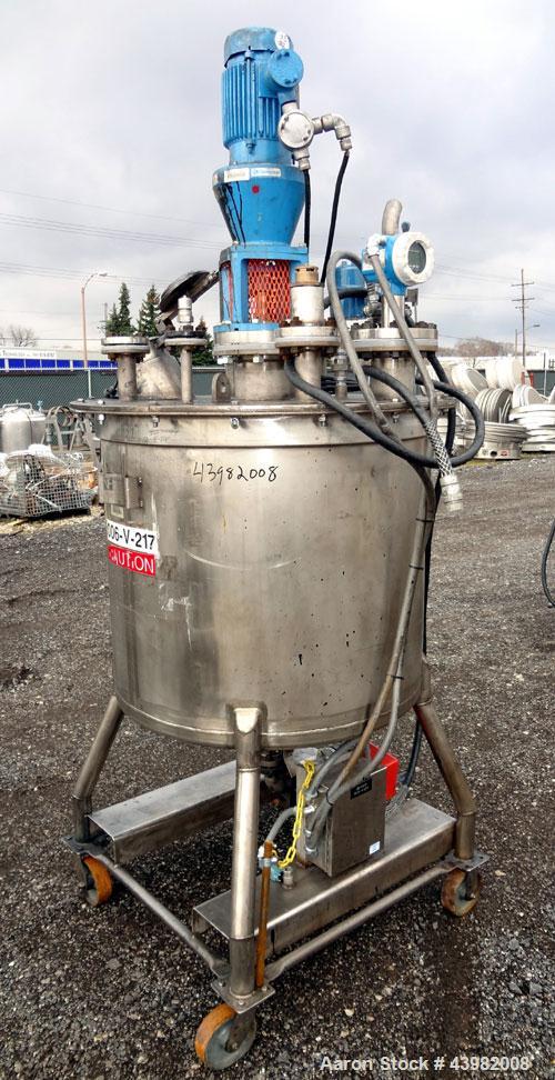 Used Val-Fab Tank, 150 Gallon, 316L Stainless Steel, Vertical. 36” Diameter x 31” straight side, flat bolt on top, dished bottom. Top entering Cheminner agitator with mechanical seal. Approximate 1” ...