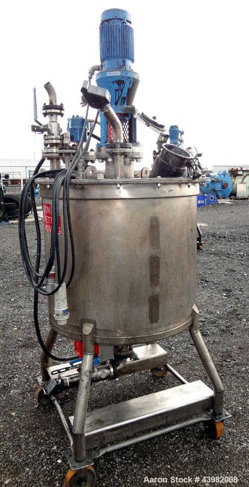 Used Val-Fab Tank, 150 Gallon, 316L Stainless Steel, Vertical. 36” Diameter x 31” straight side, flat bolt on top, dished bottom. Top entering Cheminner agitator with mechanical seal. Approximate 1” ...