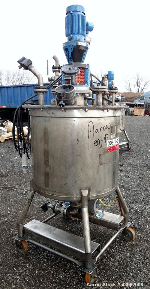 Used Val-Fab Tank, 150 Gallon, 316L Stainless Steel, Vertical. 36” Diameter x 31” straight side, flat bolt on top, dished bottom. Top entering Cheminner agitator with mechanical seal. Approximate 1” ...