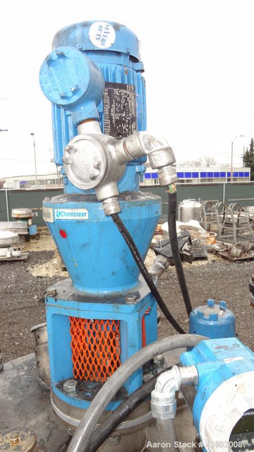 Used Val-Fab Tank, 150 Gallon, 316L Stainless Steel, Vertical. 36” Diameter x 31” straight side, flat bolt on top, dished bottom. Top entering Cheminner agitator with mechanical seal. Approximate 1” ...