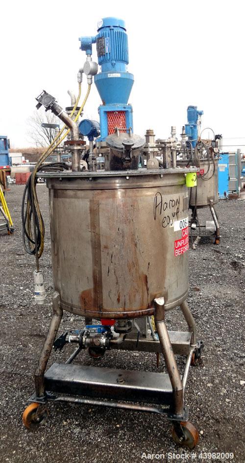 Used Val-Fab Tank, 150 Gallon, 316L Stainless Steel, Vertical. 36" Diameter x 31" straight side, flat bolt on top, dished bottom. Top entering Cheminner agitator with mechanical seal. Approximate 1" ...