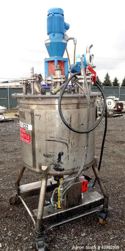 Used Val-Fab Tank, 150 Gallon, 316L Stainless Steel, Vertical. 36" Diameter x 31" straight side, flat bolt on top, dished bottom. Top entering Cheminner agitator with mechanical seal. Approximate 1" ...