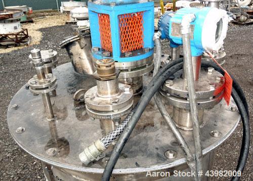 Used Val-Fab Tank, 150 Gallon, 316L Stainless Steel, Vertical. 36" Diameter x 31" straight side, flat bolt on top, dished bottom. Top entering Cheminner agitator with mechanical seal. Approximate 1" ...