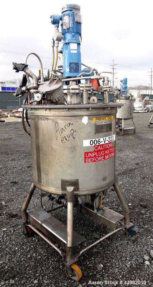Used Val-Fab Tank, 150 Gallon, 316L Stainless Steel, Vertical. 36" Diameter x 31" straight side, flat bolt on top, dished bottom. Top entering Cheminner agitator with mechanical seal. Approximate 1" ...