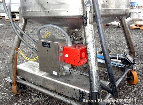 Used Val-Fab Tank, 150 Gallon, 316L Stainless Steel, Vertical. 36" Diameter x 31" straight side, flat bolt on top, dished bottom. Top entering Cheminner agitator with mechanical seal. Approximate 1" ...