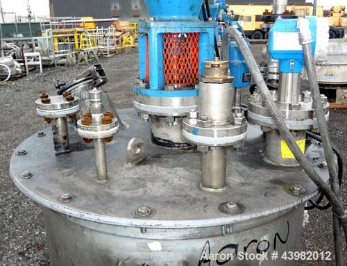 Used Val-Fab Tank, 150 Gallon, 316L Stainless Steel, Vertical. 36" Diameter x 31" straight side, flat bolt on top, dished bottom. Top entering Cheminner agitator with mechanical seal. Approximate 1" ...