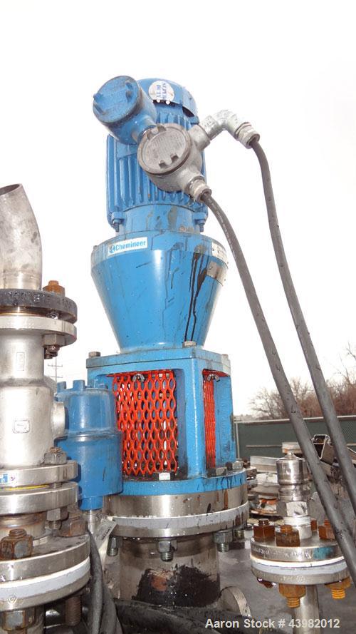 Used Val-Fab Tank, 150 Gallon, 316L Stainless Steel, Vertical. 36" Diameter x 31" straight side, flat bolt on top, dished bottom. Top entering Cheminner agitator with mechanical seal. Approximate 1" ...