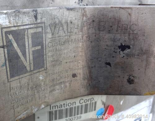 Used Val-Fab Tank, 150 Gallon, 316L Stainless Steel, Vertical. 36" Diameter x 31" straight side, flat bolt on top, dished bottom. Top entering Cheminner agitator with mechanical seal. Approximate 1" ...