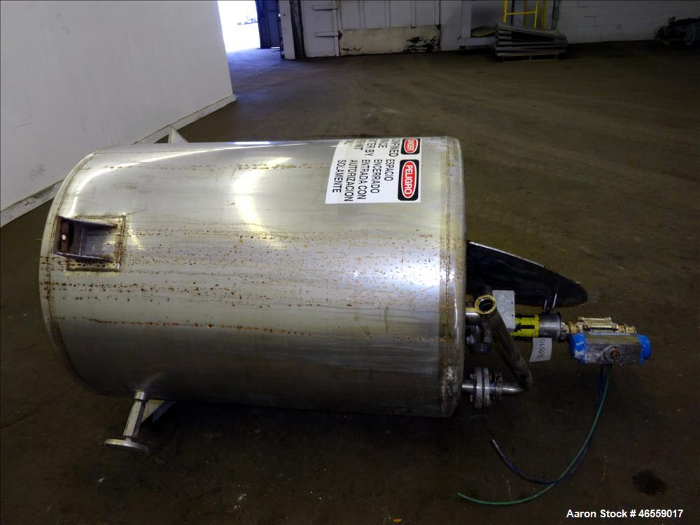 Used Vendome Tank, Approximate 200 Gallon, 316 Stainless Steel, Vertical. Approximate 36" diameter x 44" straight side. Welded flat top with 1/2 hinged cover, cone bottom. Openings top: 3", (2) 2", 1...