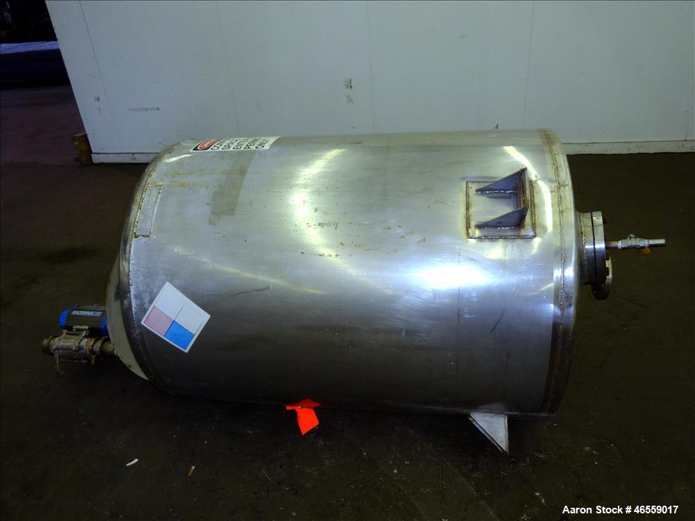 Used Vendome Tank, Approximate 200 Gallon, 316 Stainless Steel, Vertical. Approximate 36" diameter x 44" straight side. Welded flat top with 1/2 hinged cover, cone bottom. Openings top: 3", (2) 2", 1...