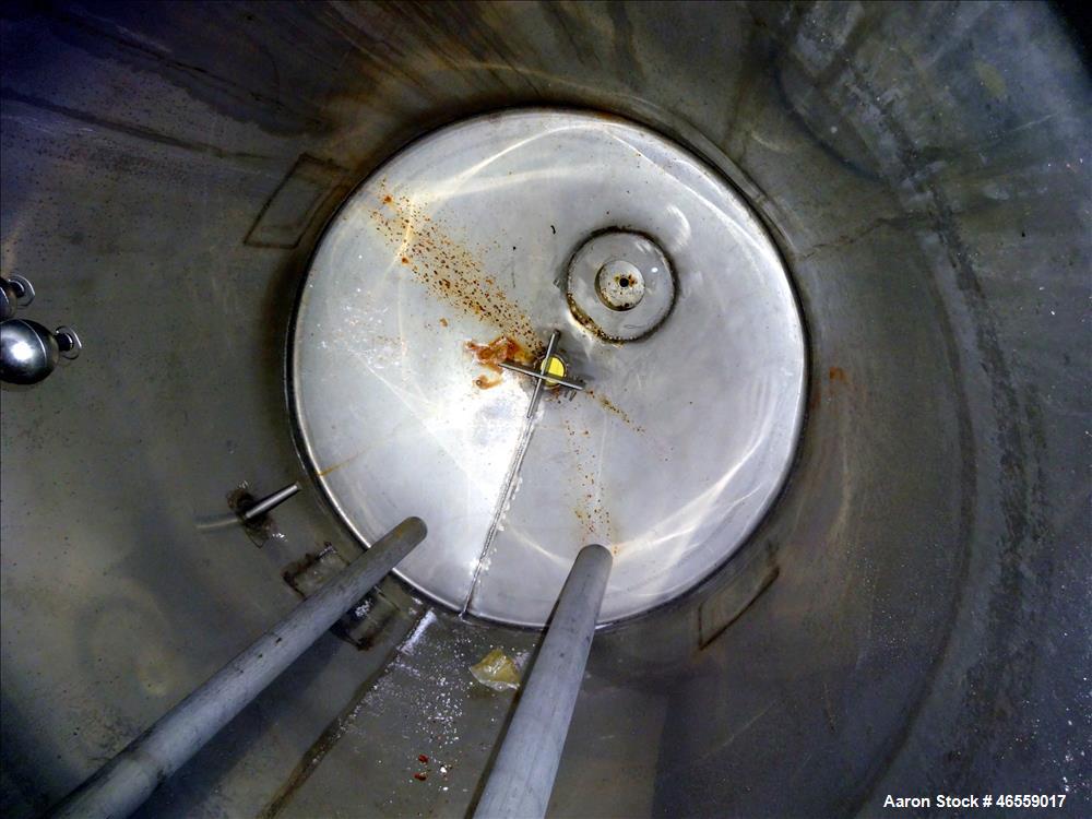 Used Vendome Tank, Approximate 200 Gallon, 316 Stainless Steel, Vertical. Approximate 36" diameter x 44" straight side. Welded flat top with 1/2 hinged cover, cone bottom. Openings top: 3", (2) 2", 1...