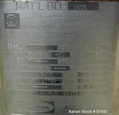 Used 400 Liter Stainless Steel Walker Stainless Pressure Tank