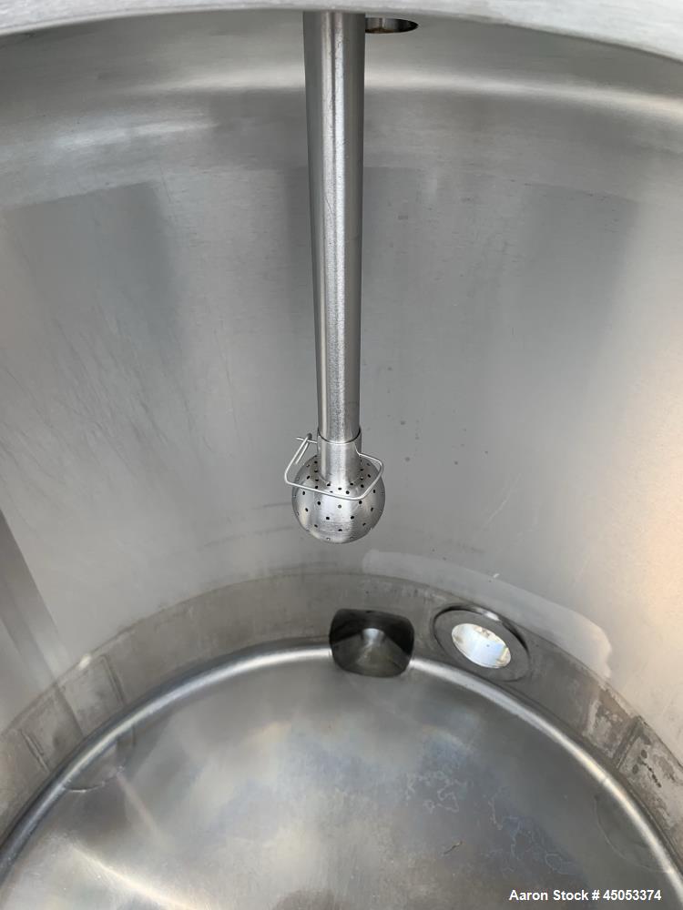 Used Walker 135 Gallon Stainless Steel Tank, Model SB-V-52, 304 Stainless Steel, Vertical. Approximate 36" diameter x 30" straight side. Dished top, sloped bottom. Openings: 16" manway with cover, 4"...
