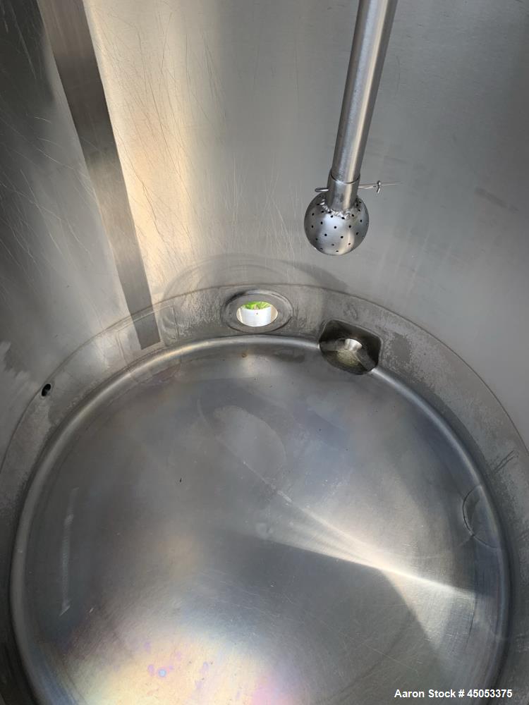 Used Walker 135 Gallon Stainless Steel Tank, Model SB-V-52, 304 Stainless Steel, Vertical. Approximate 36" diameter x 30" straight side. Dished top, sloped bottom. Openings: 16" manway with cover, 4"...