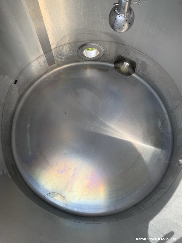 Used Walker 135 Gallon Stainless Steel Tank, Model SB-V-52, 304 Stainless Steel, Vertical. Approximate 36" diameter x 30" straight side. Dished top, sloped bottom. Openings: 16" manway with cover, 4"...