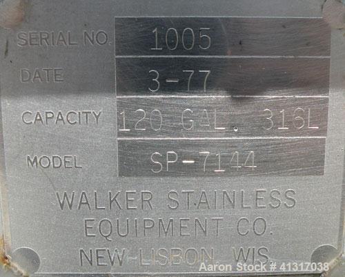 Used 120 Gallon Stainless Steel Walker Stainless Tank, Model SP-7144, 316