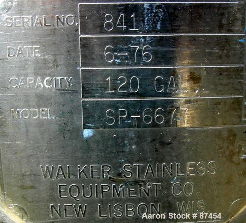 USED: Walker Stainless Pressure Tank, 120 gallon, 304 stainless steel, vertical. 30" diameter x 37" straight side, dish top ...