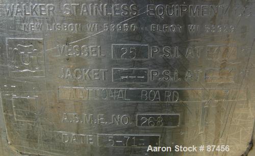 Used 120 Gallon Stainless Steel Walker Stainless Pressure Tank