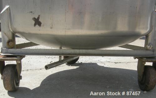 USED: Walker Stainless Pressure Tank, 120 gallon, 304 stainless steel, vertical. 30" diameter x 37" straight side, dish top and bottom. Internal rated 25 psi at 100 deg F. Openings: top (2) 5/8", 14"...