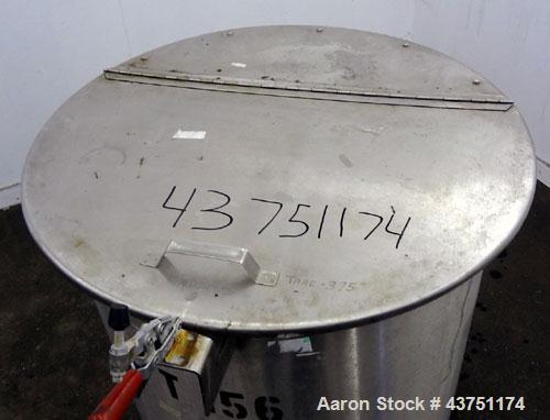 Used Water Cooling Corporation Tank, 100 Gallon, 304 Stainless Steel, Vertical. Approximately 31" diameter x 34" straight side.  Flat top with a bolt-on hinged cover, 6" sloped bottom.  2" Tri-clamp ...