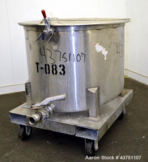 Used Water Cooling Corporation Tank, 60 Gallon, 304 Stainless Steel, Vertical. Approximately 30-1/2" diameter x 21" straight side.  Flat top with a bolt-on hinged cover, 6" sloped bottom.  2" Tri-cla...