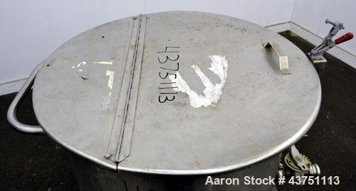 Used Water Cooling Corporation Tank, 60 Gallons, 304 Stainless Steel, Vertical. Approximately 30-1/2" diameter x 21" straight side.  Flat top with a bolt-on hinged cover, 6" sloped bottom.  2" Tri-cl...