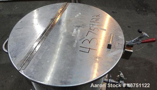 Used Water Cooling Corporation Tank, 60 Gallons, 304 Stainless Steel, Vertical. Approximately 30-1/2" diameter x 21" straight side.  Flat top with a bolt-on hinged cover, 6" sloped bottom.  2" Tri-cl...