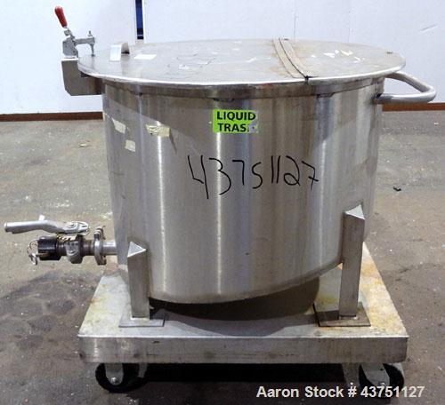 Used Water Cooling Corporation Tank, 60 Gallons, 304 Stainless Steel, Vertical. Approximately 30-1/2" diameter x 21" straight side.  Flat top with a bolt-on hinged cover, 6" sloped bottom.  2" Tri-cl...