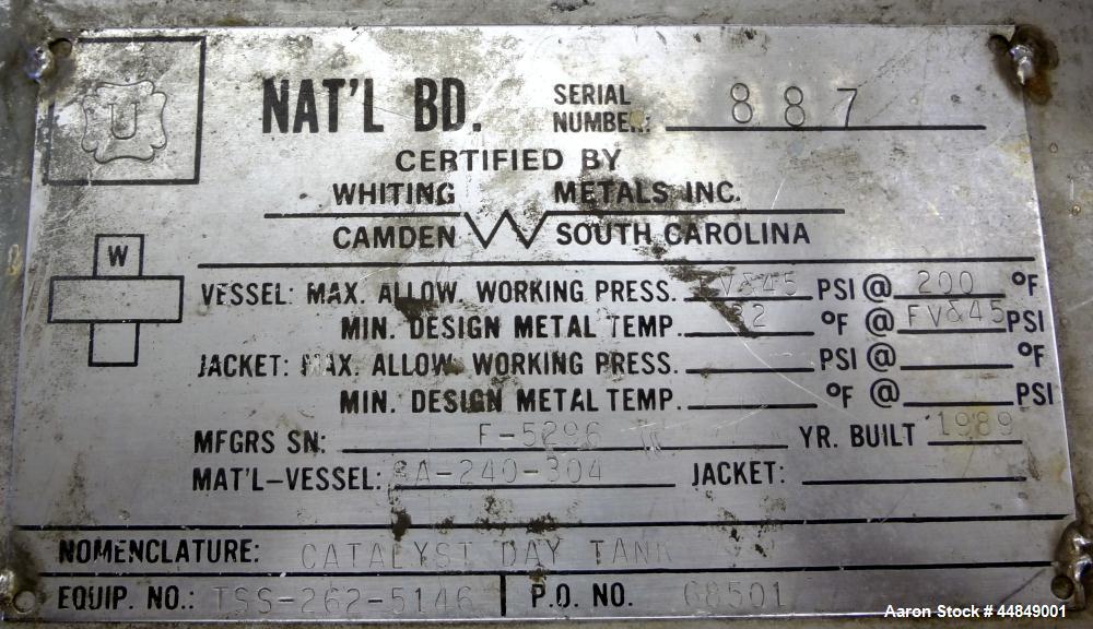 Used 40 Gallon Stainless Steel Whiting Metals Pressure Tank