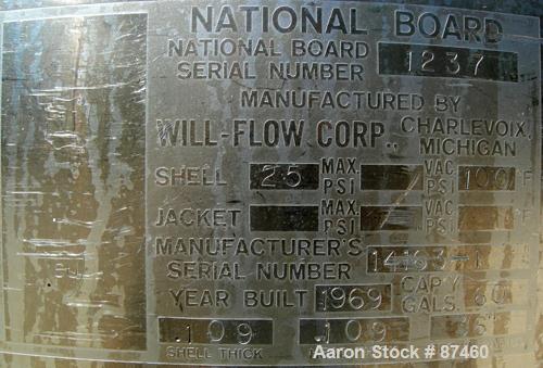 Used 60 Gallon Stainless Steel Will Flow Pressure Tank