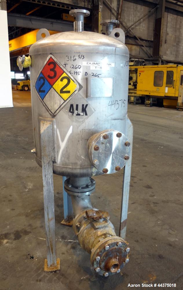 Used Wolfe Mechanical And Equipment Pressure Tank, 105 Gallon, 316 Stainless Steel, Vertical. 30" diameter x 30" straight side, dished top and bottom. Internal rated FV/90 psi at -20 to 450 degrees F...