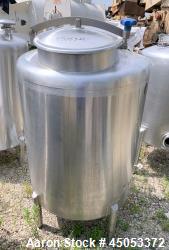 Used- Stainless Steel Tank, Approximate 135 Gallon, 304 Stainless Steel, Vertical. Approximate 33" diameter x 37" straight s...